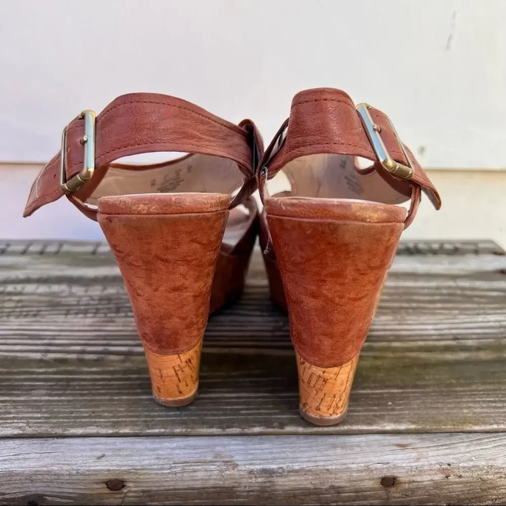 Franco Sarto A-Xenon cognac brown leather wedge sandals 8M